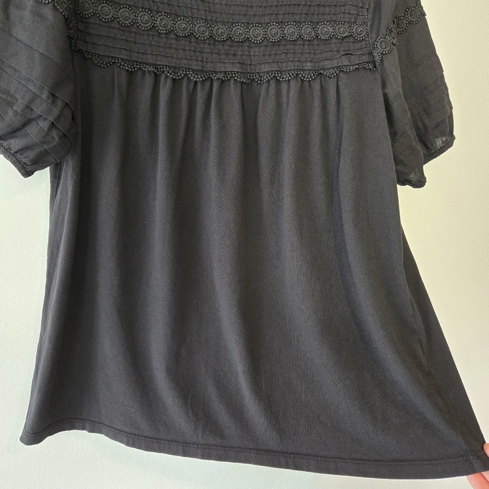J. Crew Black Pintucked Puff Sleeve Peasant Prairie Blouse Top Size Small